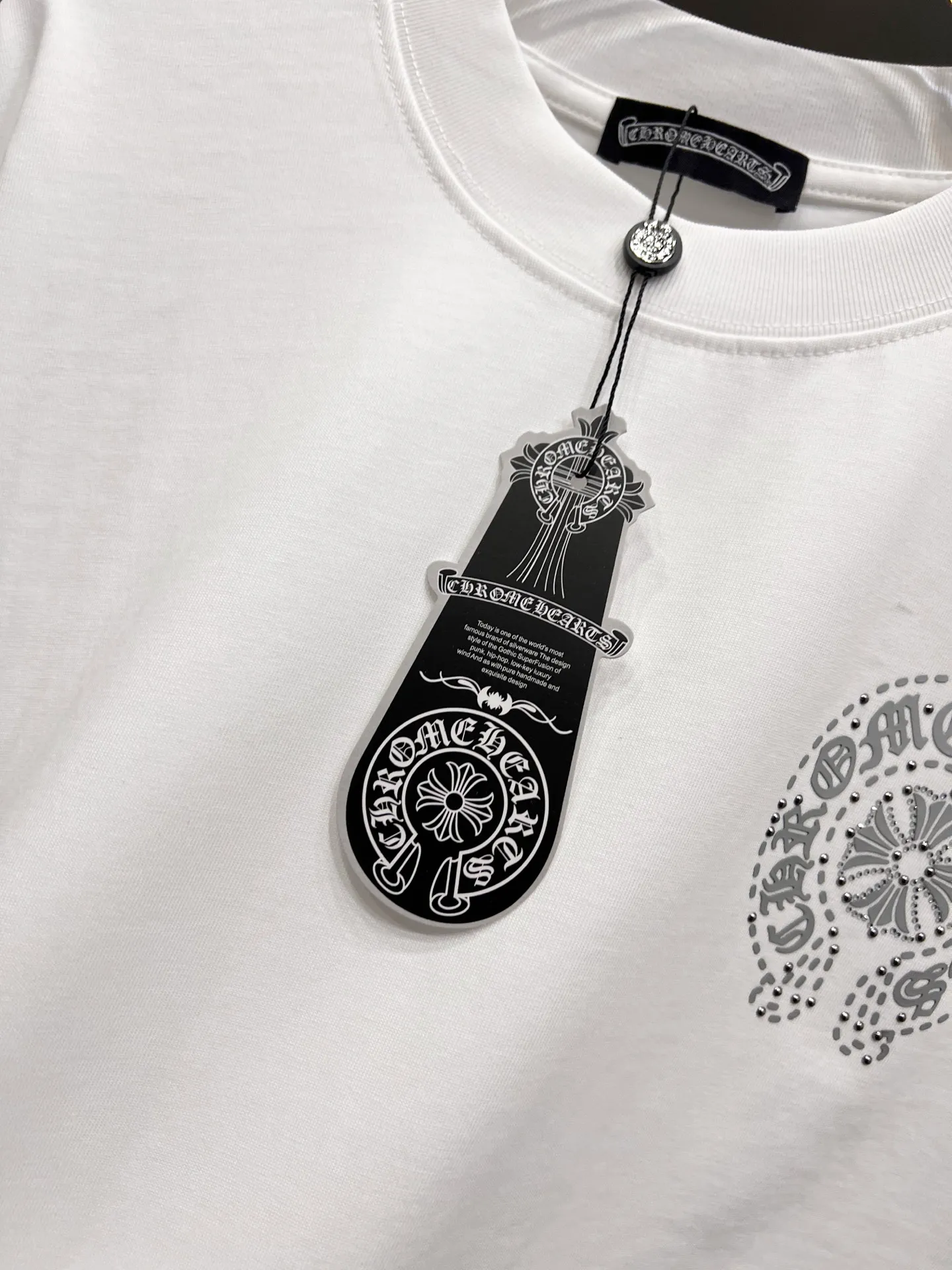 🅿️190 CH Crowe 2025 autumn and winter new short-sleeved T-shirt, cross foam technology + Middle Eastern Australian diamond design technology, the real thing is great🔥Same style for men and women, loose version, size S M L XL XXL five sizes black white